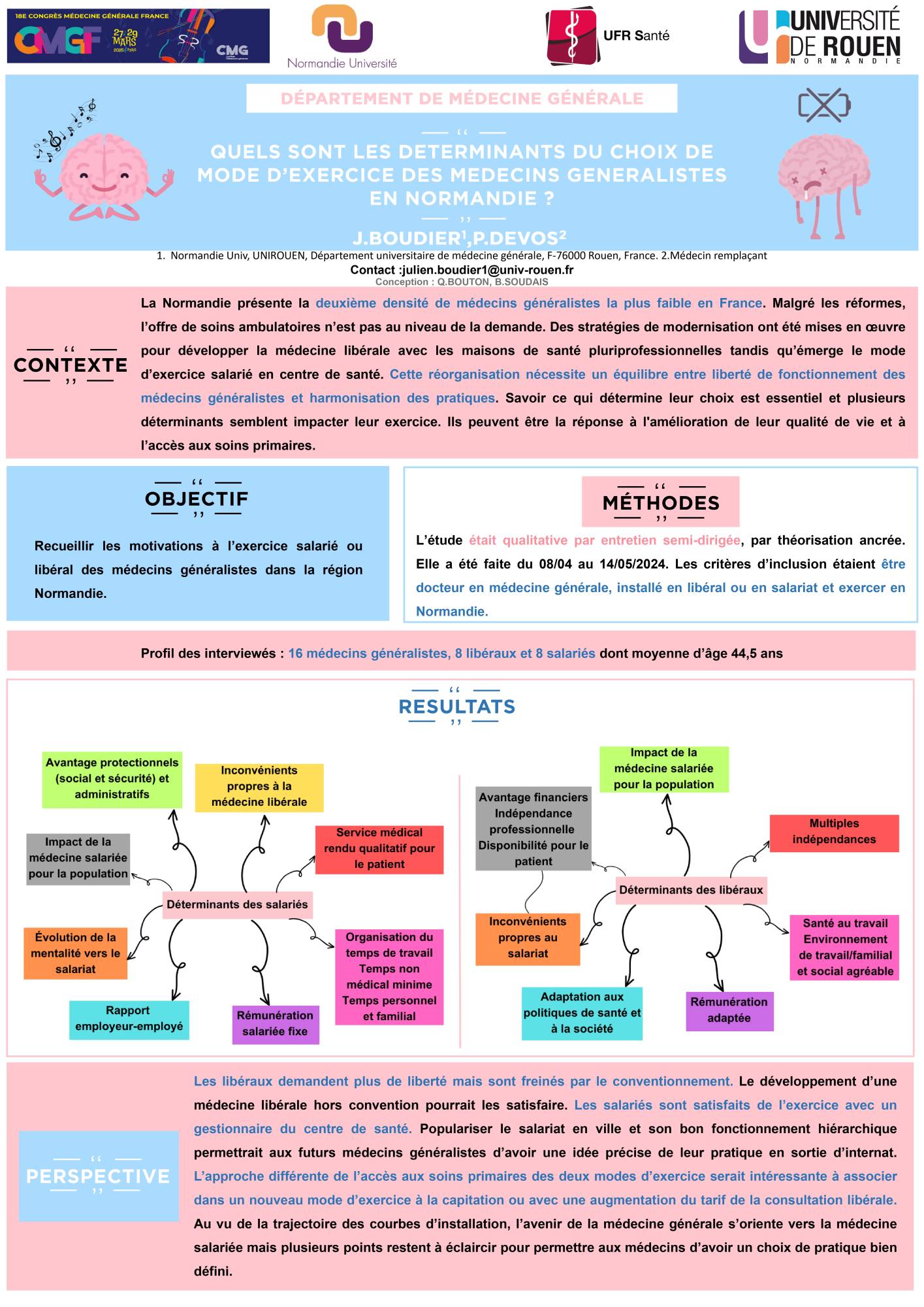 Boudier J. Devos P. Quels sont les déterminants du choix de mode d'exercice des médecins généralistes en normandie ?, 18ème Congrès du Collège de la Médecine Générale France (CMGF)