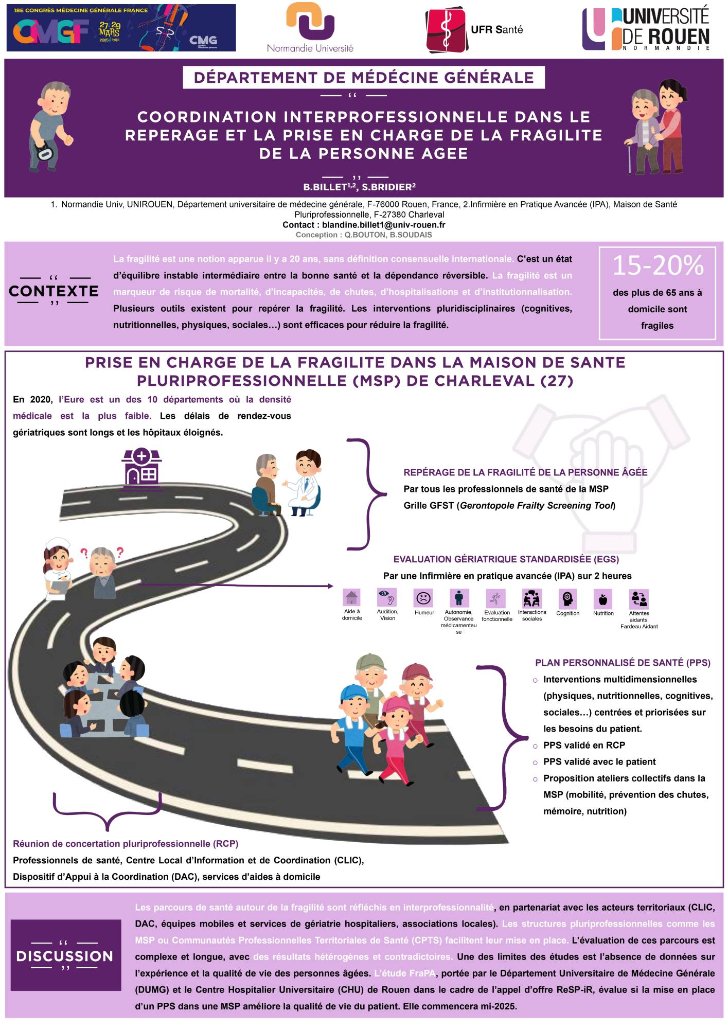 Billet B. Bridier B. Coordination interprofessionnelle dans le reprérage et la prise en charge de la fragilité de la personne agée, 18ème Congrès du Collège de la Médecine Générale France (CMGF)