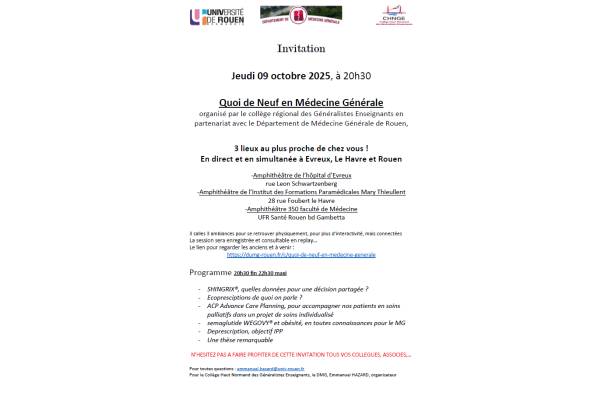 Quoi de Neuf en Médecine Générale 9 octobre 2025