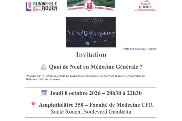 QNMG 2026 8 octobre  Quoi de Neuf en Médecine Générale
